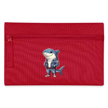 Cooler Hai im Jeansjacken-Design - Federtasche - Rot - Vorne