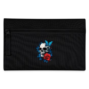 Totenkopf Totenschädel Schmetterling Rose Blume - Federtasche - Schwarz - Vorne