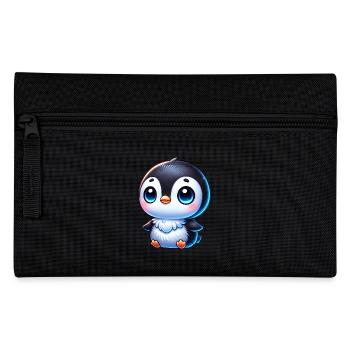 Süßer Chibi Pinguin Cartoon mit blauen Augen - Federtasche - Schwarz - Vorne