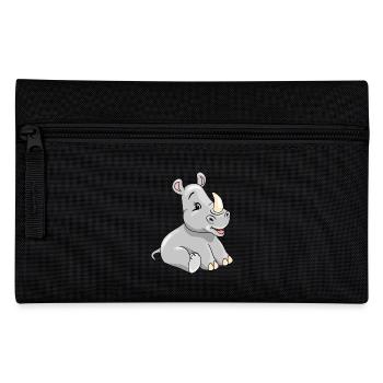 Cartoon sitting smiling baby rhino - Pencil Case - black - Front
