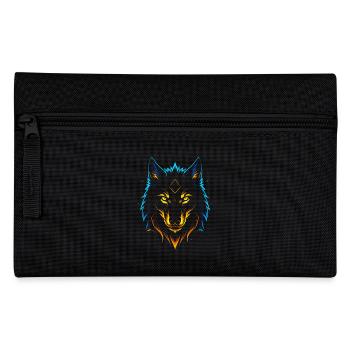 Neon Flammenwolf mit mystischem Diamanten - Federtasche - Schwarz - Vorne
