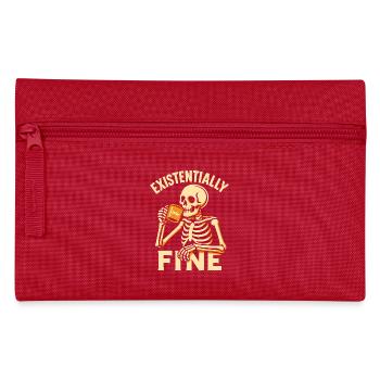 Existentially Fine Lustiges Kaffee Skelett Shirt - Federtasche - Rot - Vorne