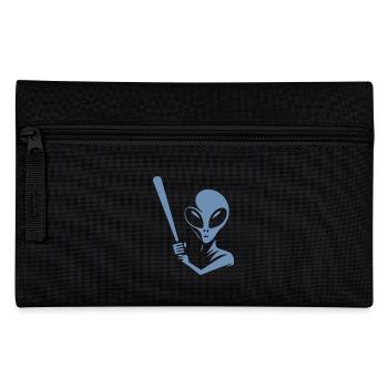 Alien Baseball Player Silhouette Minimalist - Pencil Case - black - Front