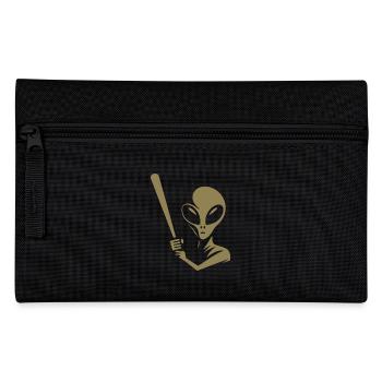 Alien Baseball Player Silhouette Minimalist - Pencil Case - black - Front