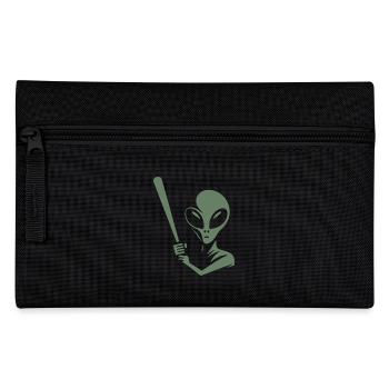 Alien Baseball Player Silhouette Minimalist - Pencil Case - black - Front