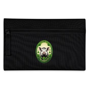 Glücksschwein mit Kleeblätter - Federtasche - Schwarz - Vorne