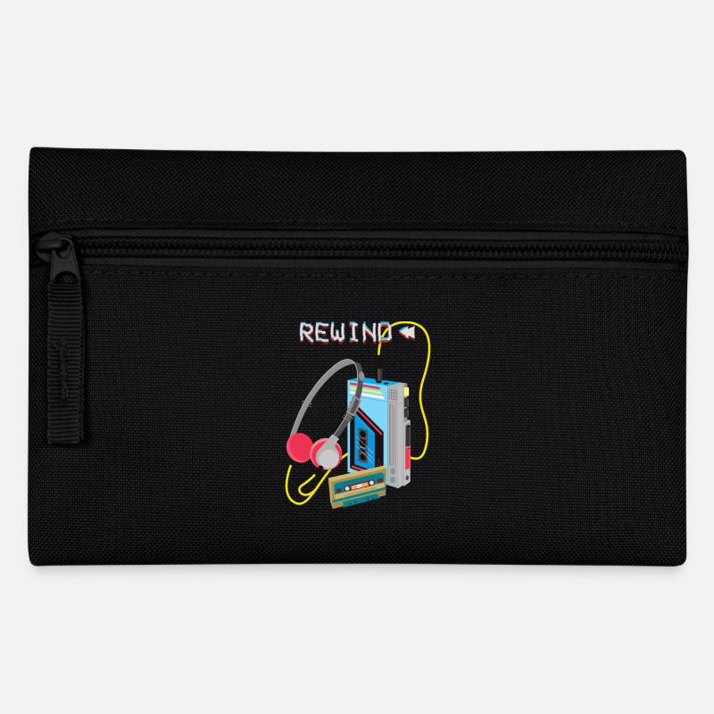 Retro Music Rewind Cassette Design - Pencil Case - black