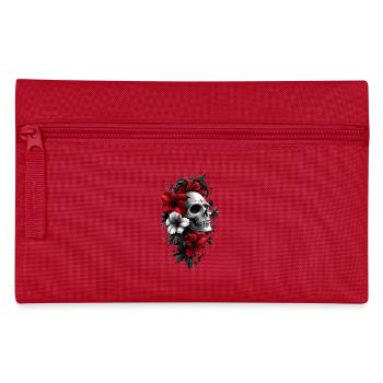 Totenkopf mit Blüten - Federtasche - Rot - Vorne