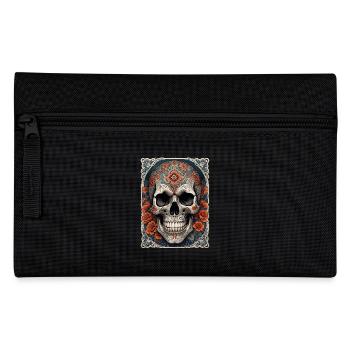 Gerahmter Totenkopf Totenkopf und orangefarbene Blumen - Federtasche - Schwarz - Vorne
