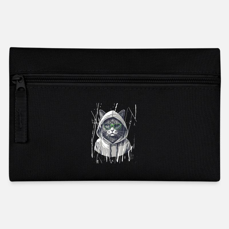 Katze mit Brille | Streetwear Katzenfans - Federtasche - Schwarz