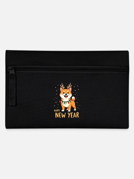 Happy Shiba Dog Silvester in Weihnachtslichtern - Federtasche - Schwarz