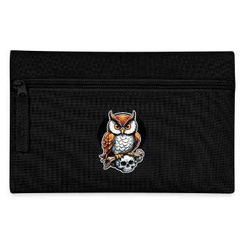 Eule sitzt auf Skull - Federtasche - Schwarz - Vorne