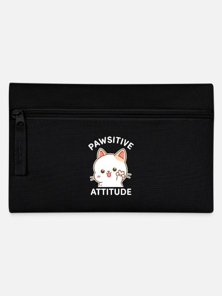 Pawsitive Attitude - Cat Making the V Sign - Pencil Case - black