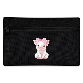 Süßes Baby Schwein Schleife - Federtasche - Schwarz - Vorne