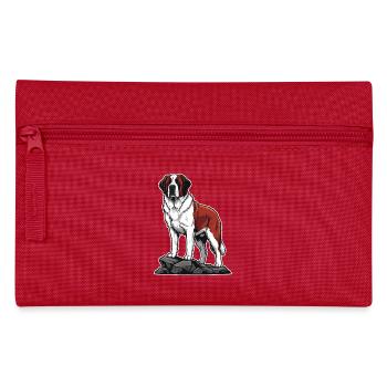 Retter des Sankt-Bernhardiner-Hundeporträts auf dem Felsen - Federtasche - Rot - Vorne