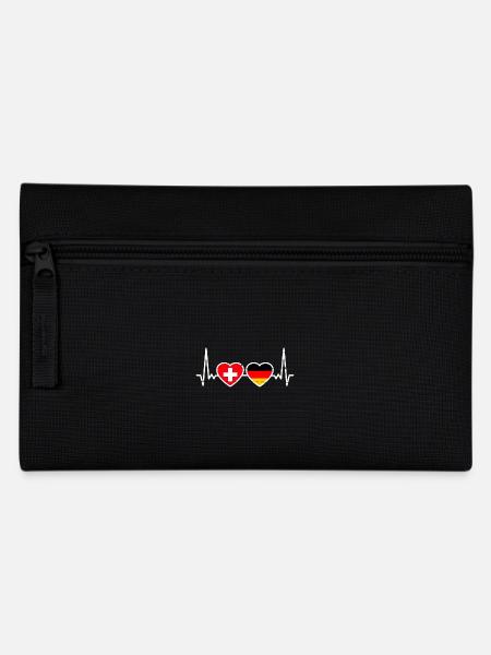 Schweiz Deutschland Vintage Herzschlag Flagge - Federtasche - Schwarz