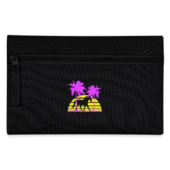 Horse Riding Lines Rider Sun Palm Trees Silhouette - Pencil Case - black - Front