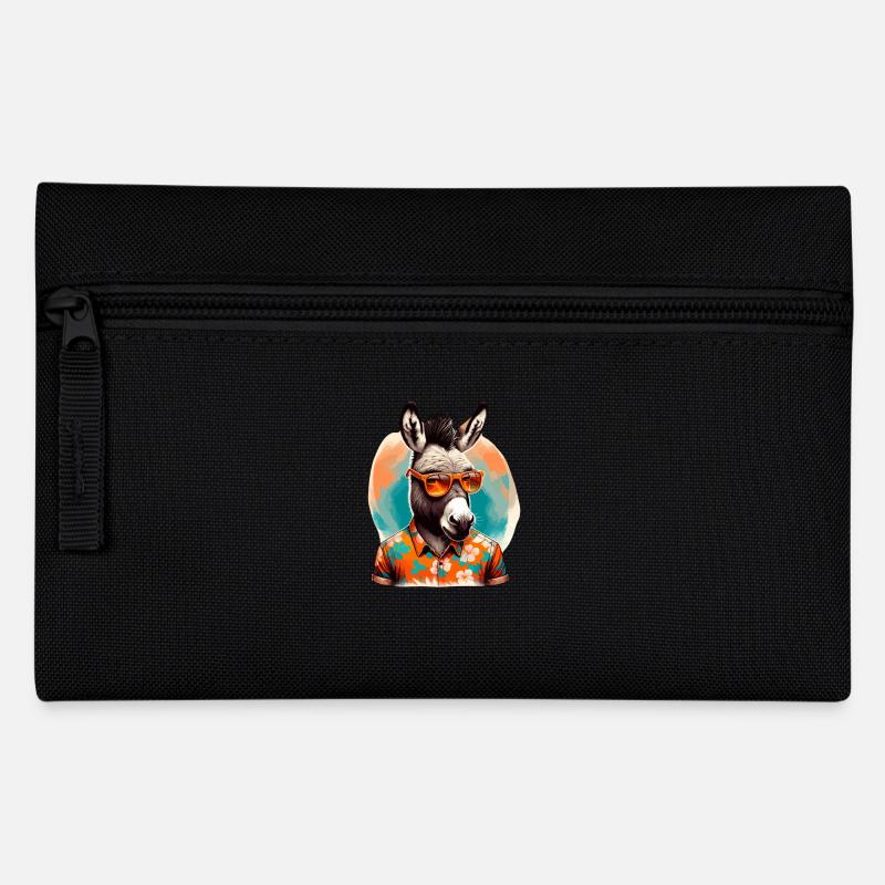 Lässiger Esel im Sommerlook mit Sonnenbrille - Federtasche - Schwarz