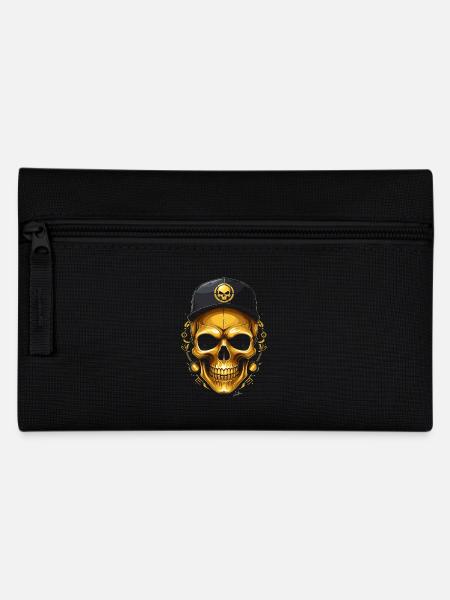 Totenkopf Hip Hop goldene Kappe - Federtasche - Schwarz
