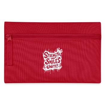 La force et le sourire s’unissent ! Citation de salle de sport - Trousse - rouge - Devant