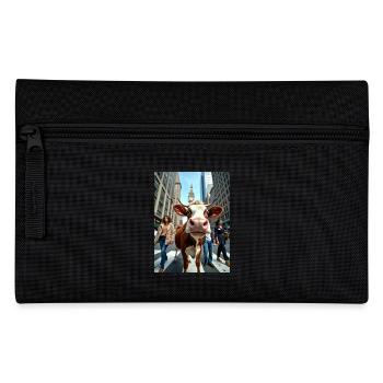Funny Cow Selfie on a Busy City Street - Pencil Case - black - Front