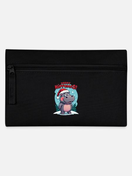 Süßes Nilpferd mit Weihnachtsmütze - Federtasche - Schwarz
