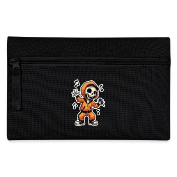 Skeleton Rapper in orangefarbener Jogginghose mit Kapuze - Federtasche - Schwarz - Vorne