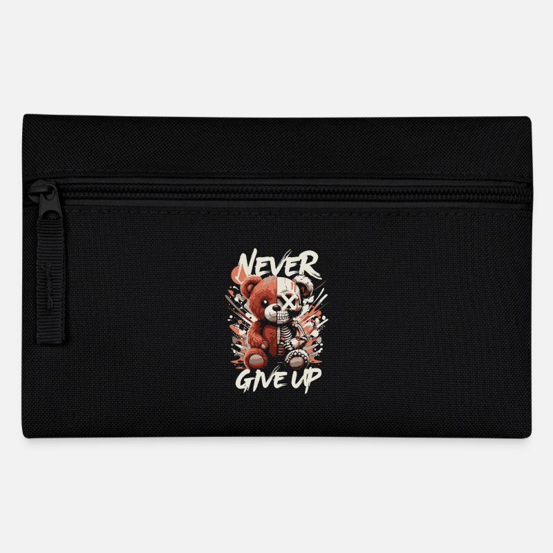 Never Give Up - Teddy & Skull Motivation Design - Pencil Case - black
