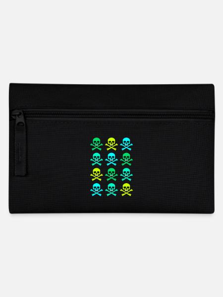 Skull / Pattern / Green - Pencil Case - black