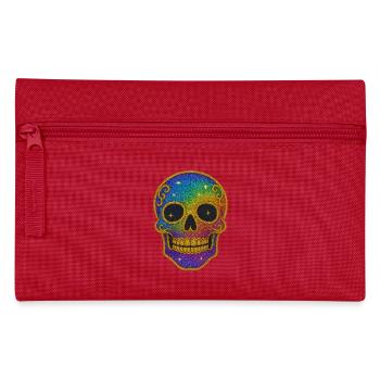Regenbogen Glitzer Totenkopf Halloween - Federtasche - Rot - Vorne