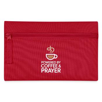 Powered By Coffee And Prayer Kaffeeliebe Glaube - Federtasche - Rot - Vorne