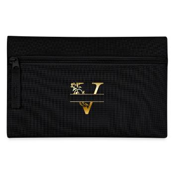 Personalized golden floral letter v - gift idea - Pencil Case - black - Front