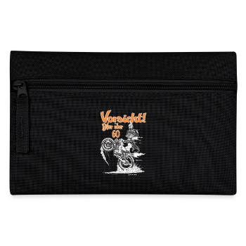 Bikerdesign Biker über 60 Vorsicht - RAHMENLOS® - Federtasche - Schwarz - Vorne