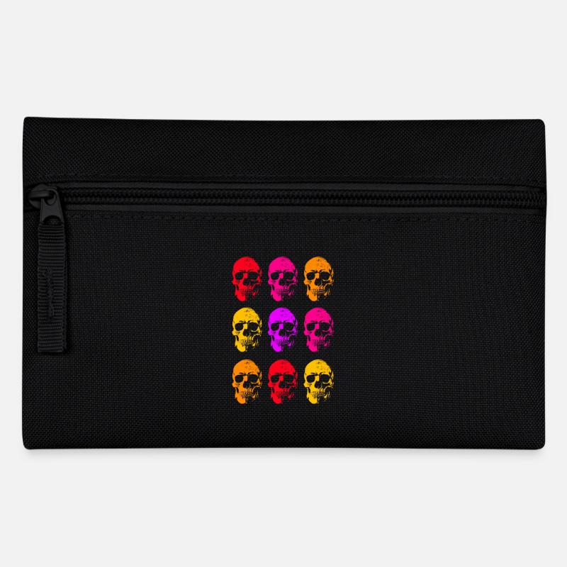 Farbige lineare Totenkopfkunst - Federtasche - Schwarz