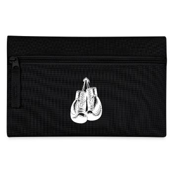 Zwei vintage aufgehängte Boxhandschuhe am Band - Federtasche - Schwarz - Vorne