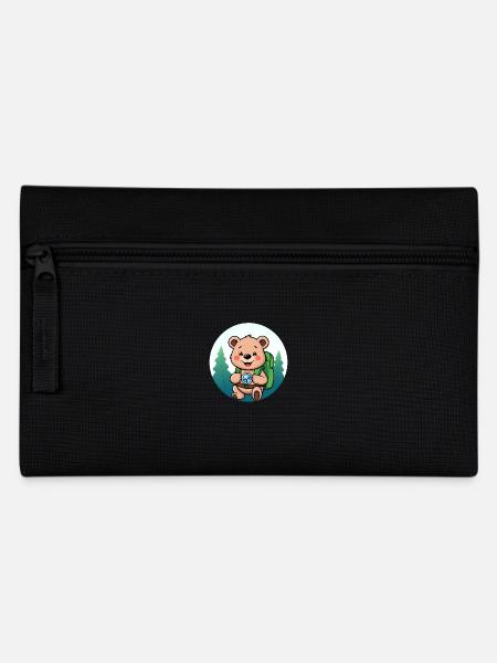 Cozy Bear Exploring Forest Path - Pencil Case - black