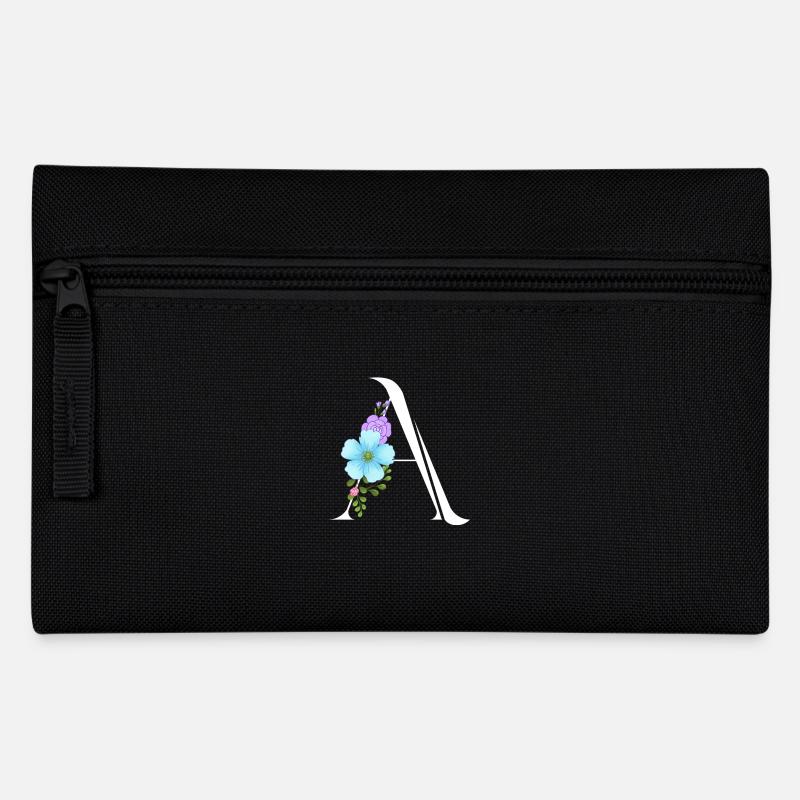 Eleganter Buchstabe 'A' mit Blumen - Federtasche - Schwarz