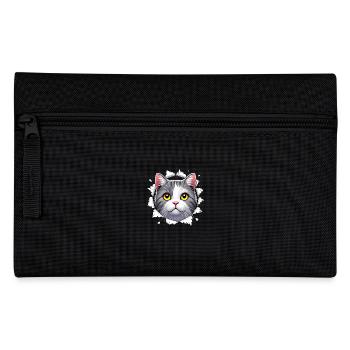 Curious Cat Peeking Through Hole Design - Pencil Case - black - Front