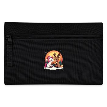 Einhorn & Rentier mit Schneeflocken Geschenk - Federtasche - Schwarz - Vorne