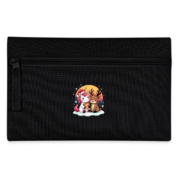 Einhorn & Rentier mit Schneeflocken Weihnachten - Federtasche - Schwarz - Vorne