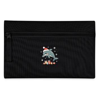 Dolphin with Santa Hat - Snowflakes - Pencil Case - black - Front