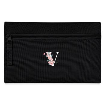 Letter v pink flowers - Pencil Case - black - Front