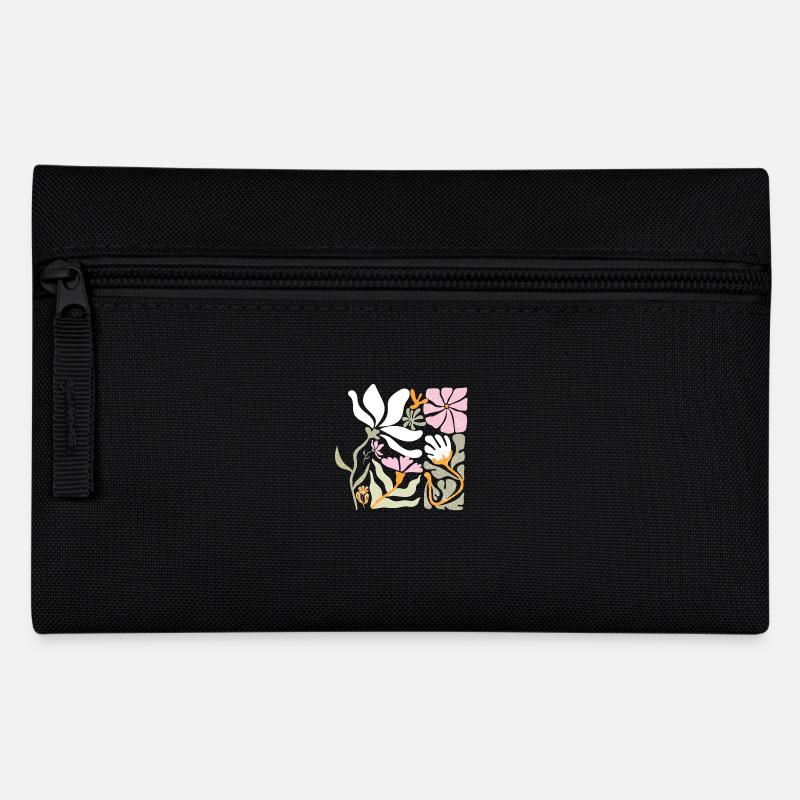 Fleurs groovy rétro rose et pastel - Trousse - noir