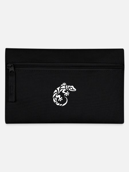 Grinsender kleiner Gecko im Tribal Tattoo Style - Federtasche - Schwarz