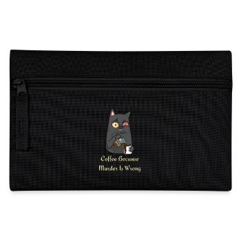 Coffee Tshirt- funny coffee sayings with cat - Pencil Case - black - Front