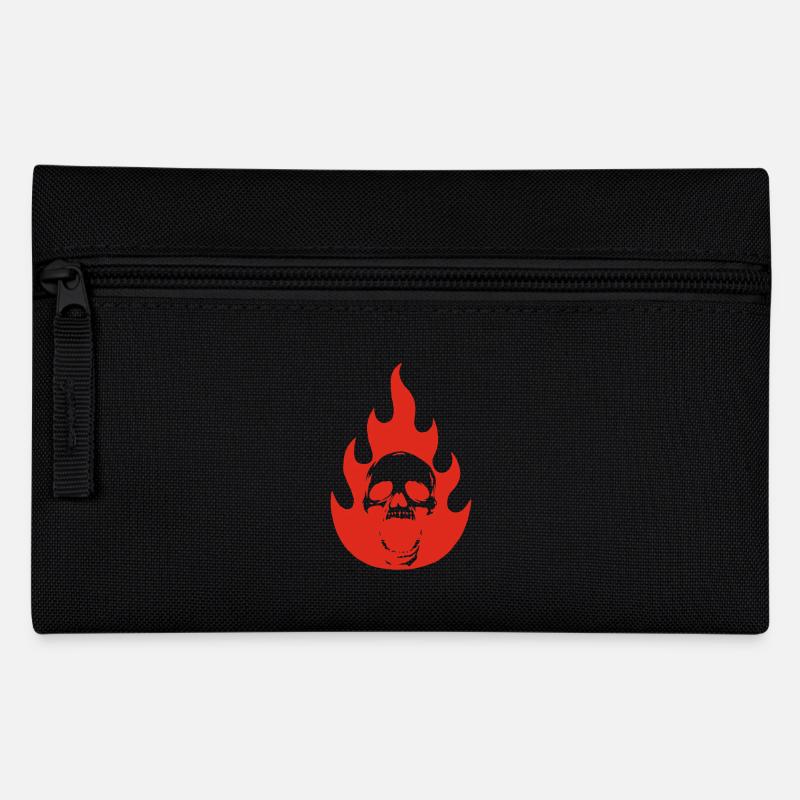 Skull and red flame - Pencil Case - black