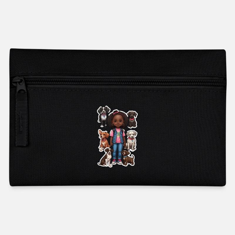 Mädchen mit Hundegruppe Motiv - Federtasche - Schwarz