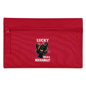 Lucky, Wild & Rockabilly: Black Retro Cat - Pencil Case - red - Front