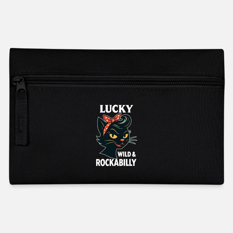 Lucky, Wild & Rockabilly: Black Retro Cat - Pencil Case - black