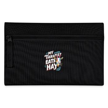 Ziegen-Humor – Mein Therapeut frisst Heu - Federtasche - Schwarz - Vorne